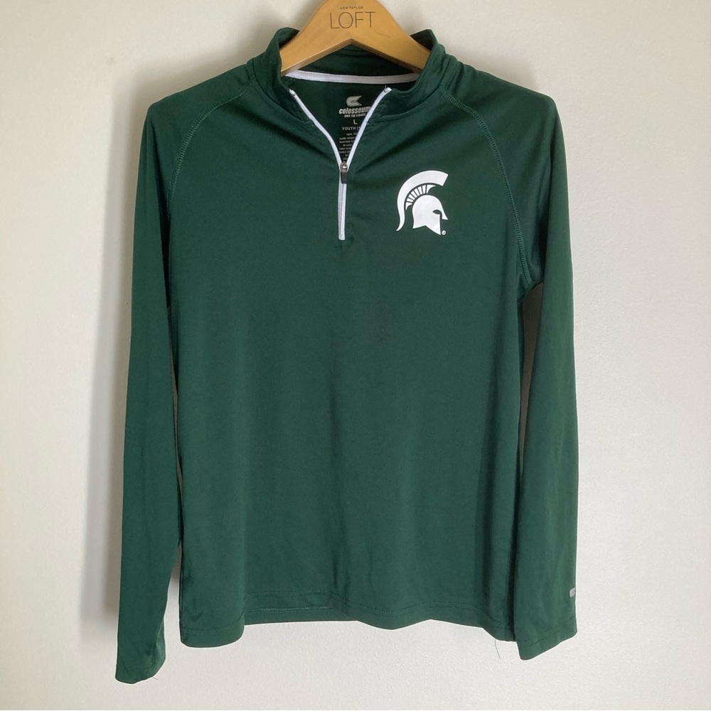 Youth MSU Green Quarter-Zip Pullover with Spartan Logo Size Large youth 16-18